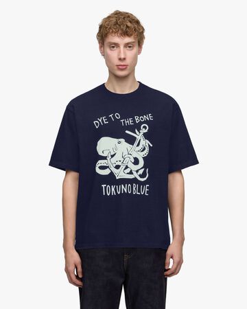 INDIGO YARN DYED TEE - OCTOPUS,Indigo, large image number 0