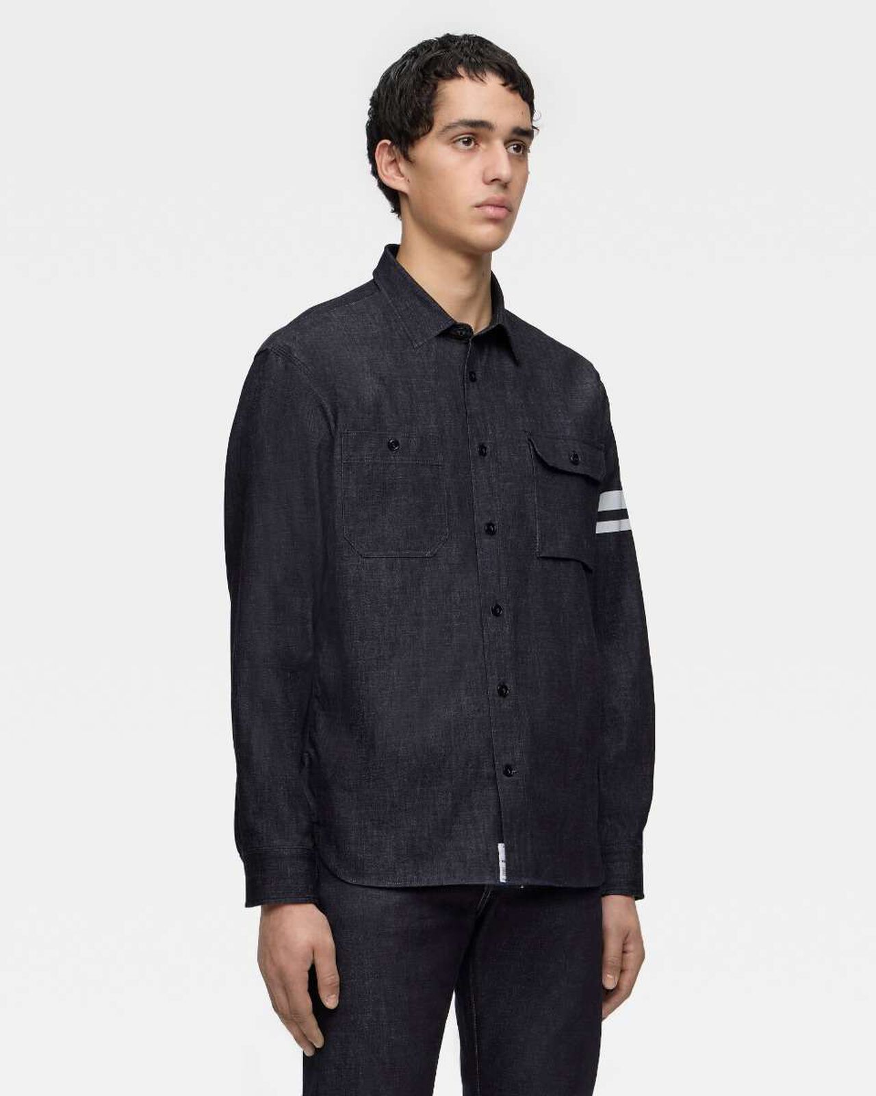 TRIPLE STITCH L/S DENIM SHIRT (TWO STRIPES),Indigo, large image number 1