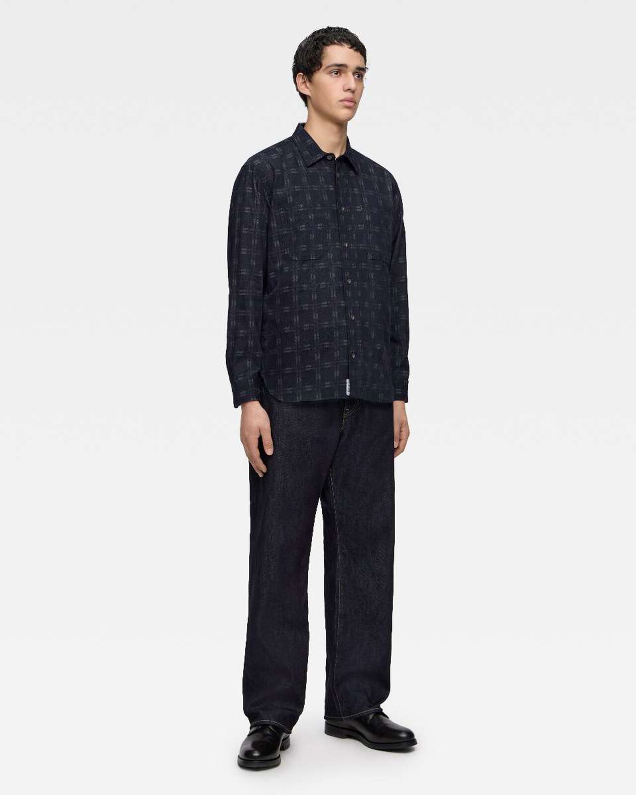 TRIPLE STITCH L/S JACQUARD SHIRT - INDIGO,Indigo, large image number 3