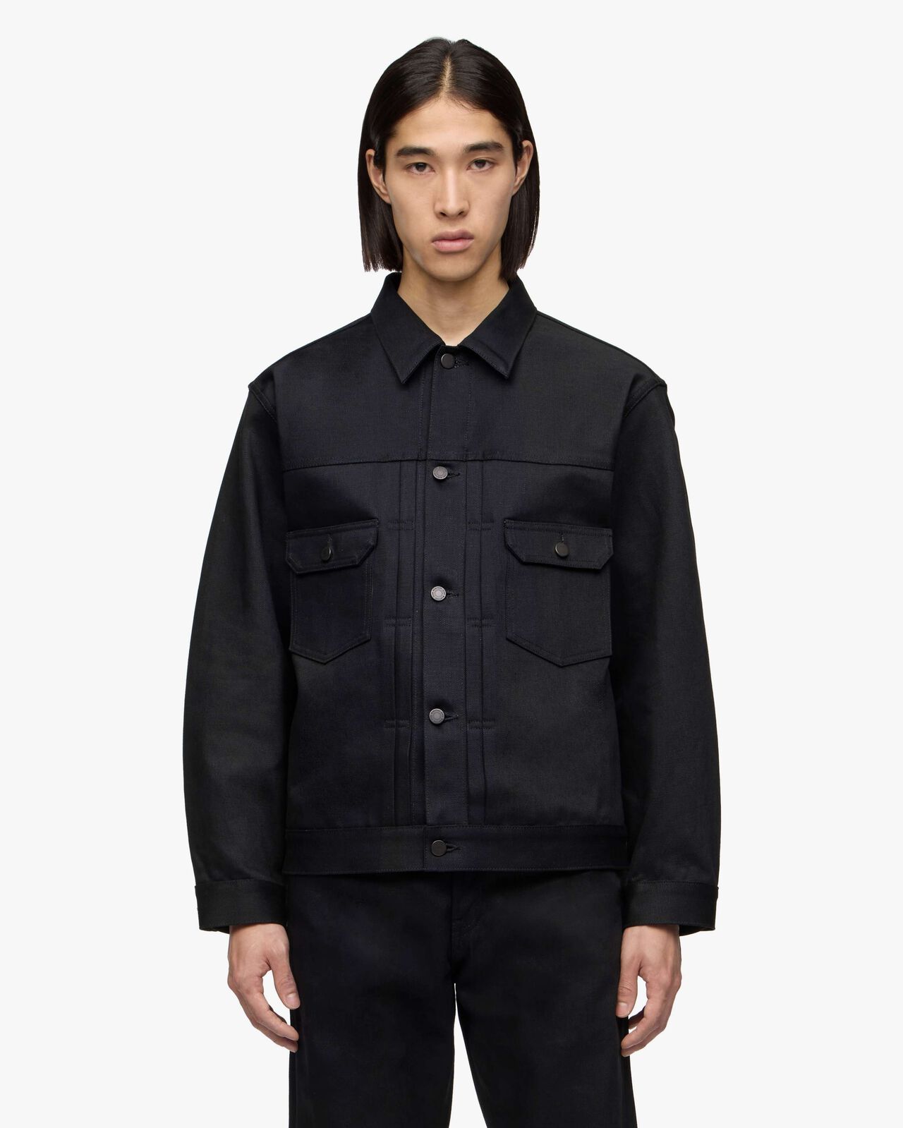 #002 STANDARD DENIM JACKET 14.7oz,Hitam, large image number 0