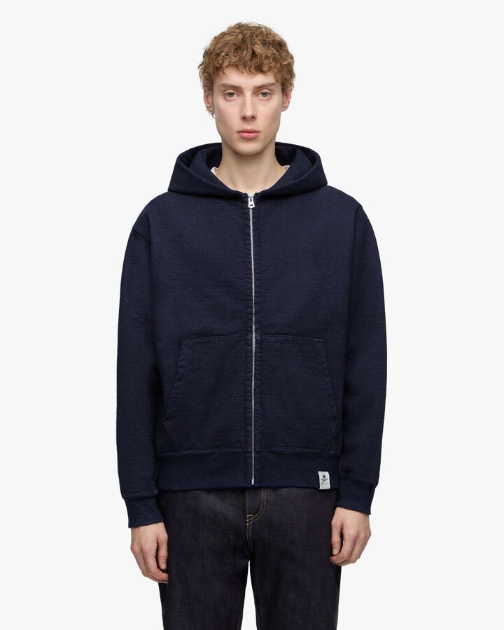 INDIGO SWEAT ZIP UP HOODY-YARN DYED,, medium