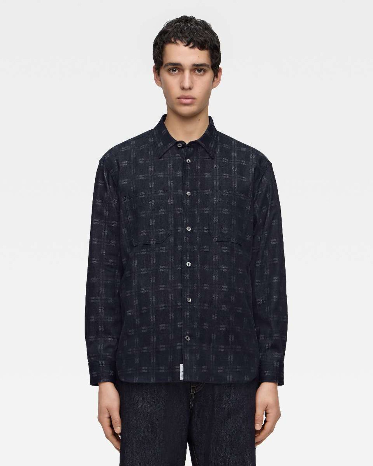 TRIPLE STITCH L/S JACQUARD SHIRT - INDIGO,Indigo, large image number 0