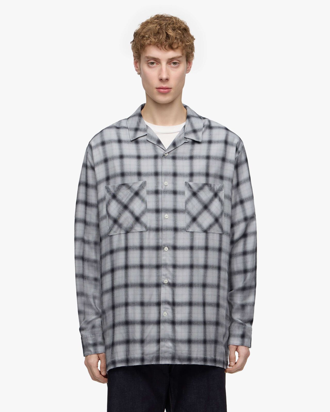 RAYON CHECK L/S  SHIRT,NAVY, large image number 0