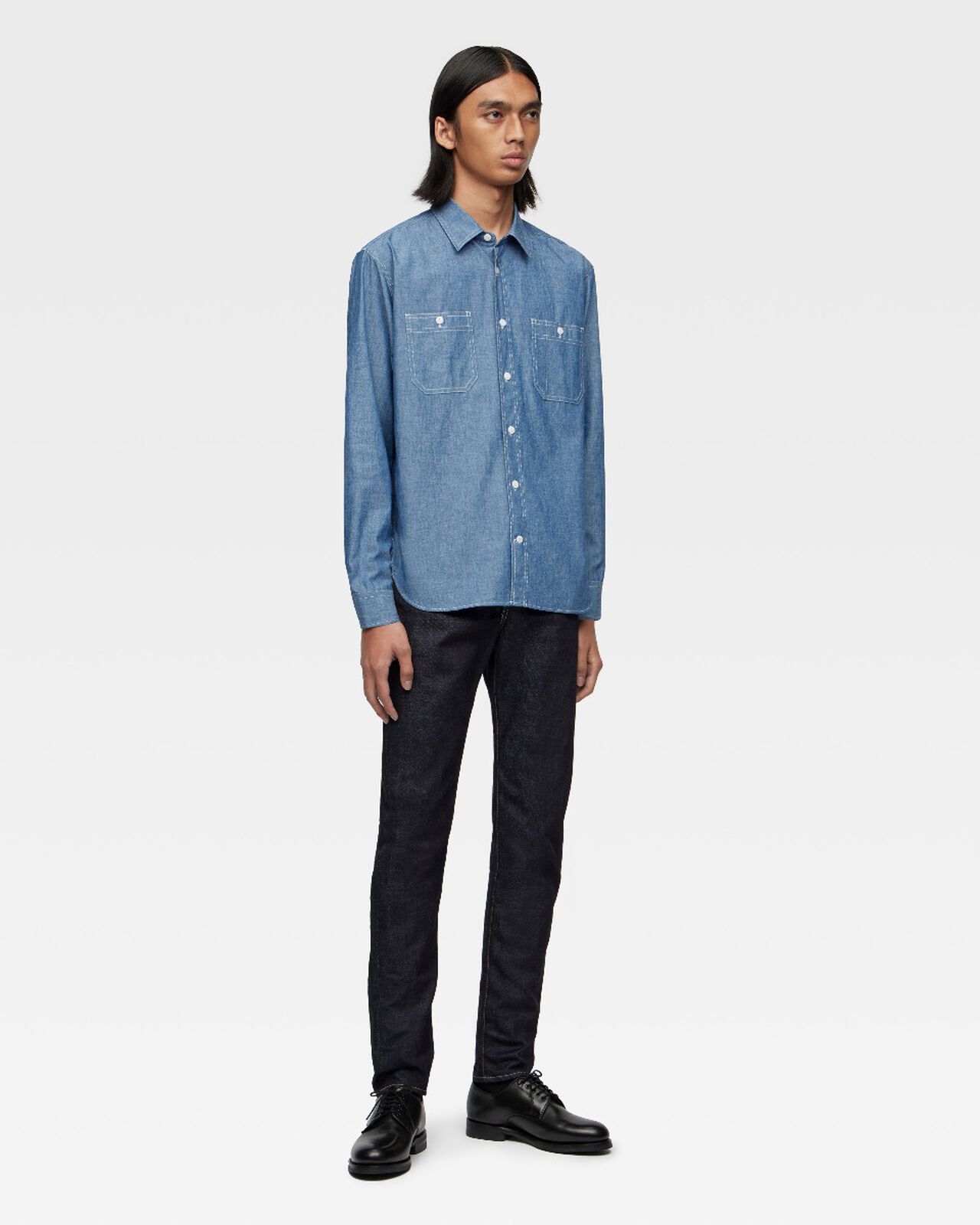 TRIPLE STITCH L/S CHAMBRAY SHIRT,Indigo, large image number 3