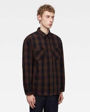 BLOCK CHECK L/S SHIRT,BRN, small image number 1