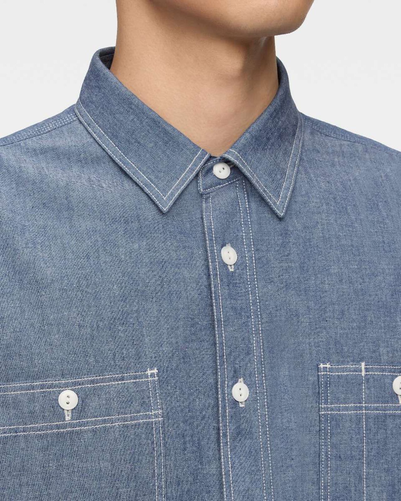 TRIPLE STITCH L/S CHAMBRAY SHIRT (TWO STRIPES),靛藍, large image number 4