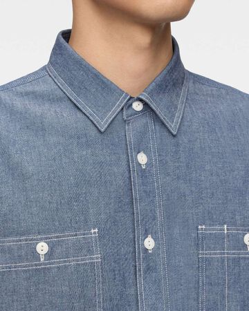 TRIPLE STITCH L/S CHAMBRAY SHIRT (TWO STRIPES),靛藍, large image number 4
