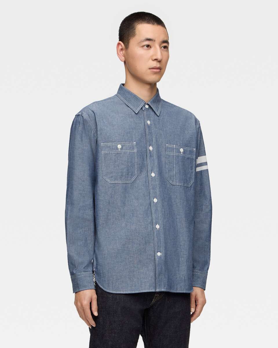 TRIPLE STITCH L/S CHAMBRAY SHIRT (TWO STRIPES)
