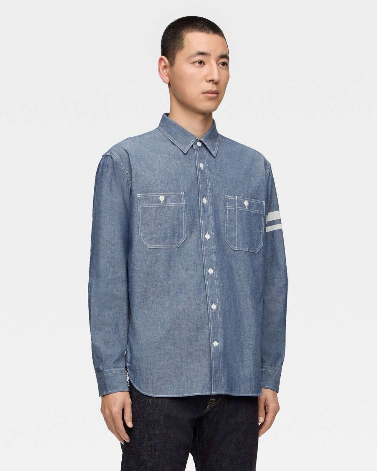 TRIPLE STITCH L/S CHAMBRAY SHIRT (TWO STRIPES),靛藍, large image number 1