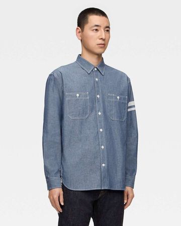 TRIPLE STITCH L/S CHAMBRAY SHIRT (TWO STRIPES),靛藍, large image number 1