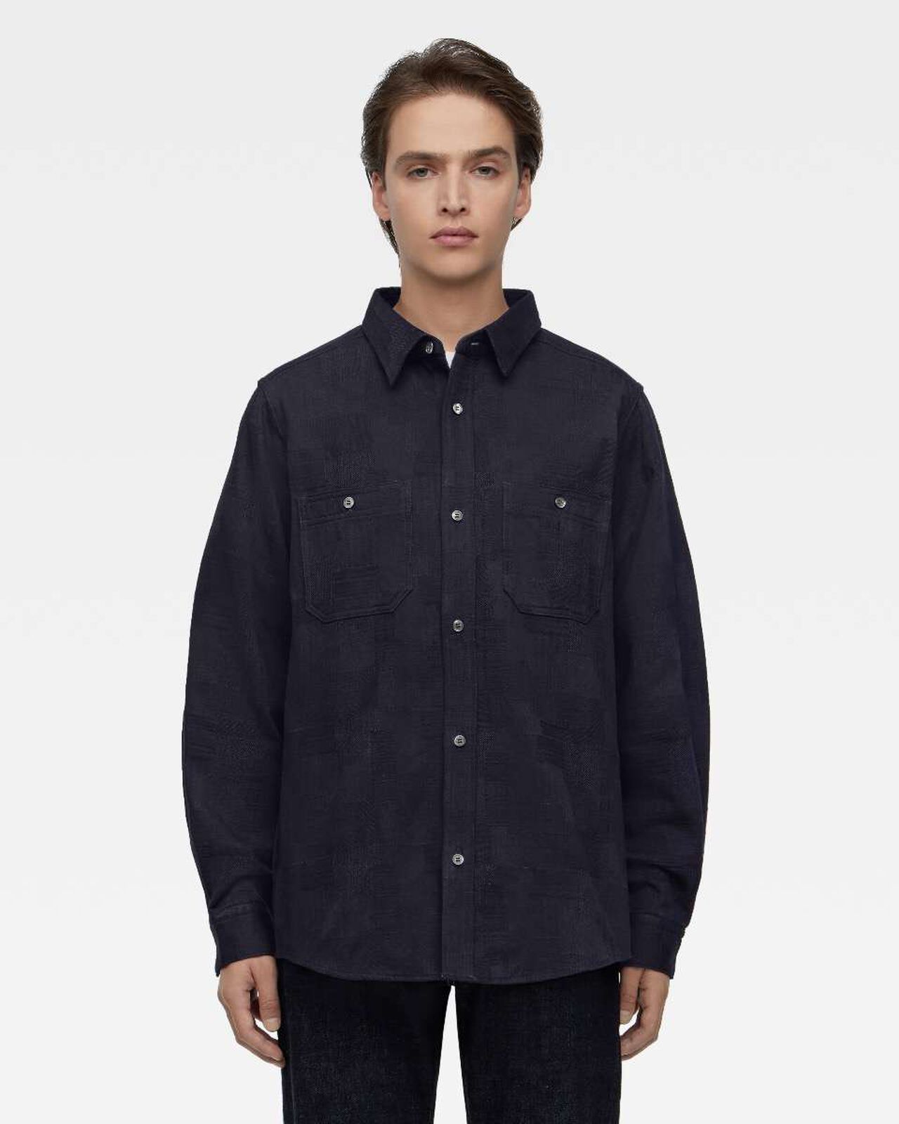 INDIGO JACQUARD SHIRT,Indigo, large image number 0