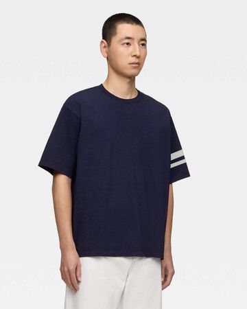 YARN DYED S/S TEE -DISCHARGE PRINT,Indigo, small image number 1