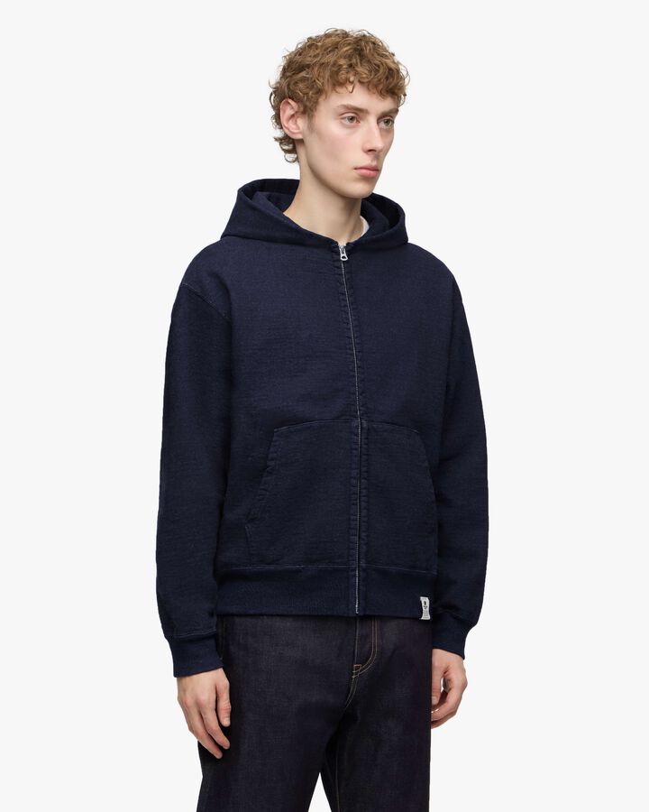 INDIGO SWEAT ZIP UP HOODY-YARN DYED,, medium