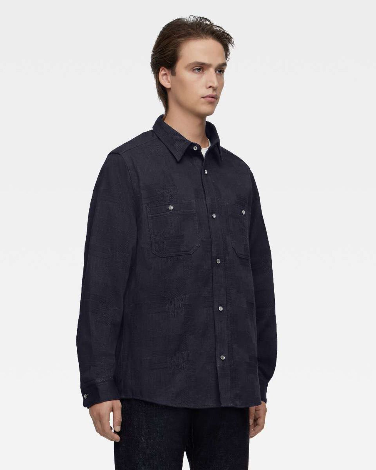 INDIGO JACQUARD SHIRT,Indigo, large image number 1