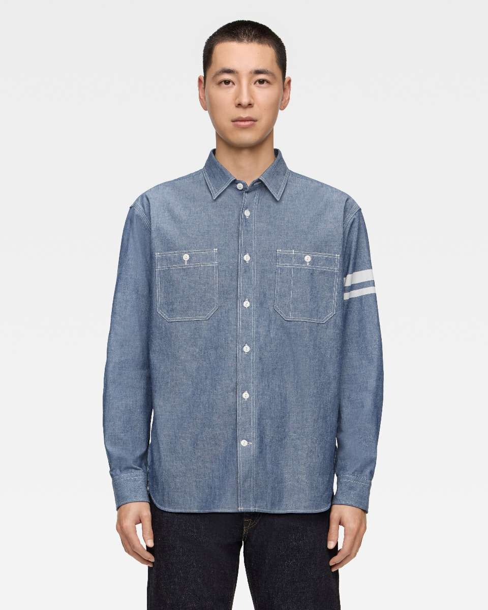TRIPLE STITCH L/S CHAMBRAY SHIRT (TWO STRIPES)