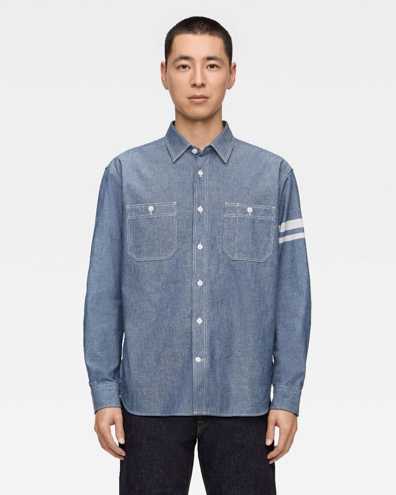 TRIPLE STITCH L/S CHAMBRAY SHIRT (TWO STRIPES),靛藍, large image number 0