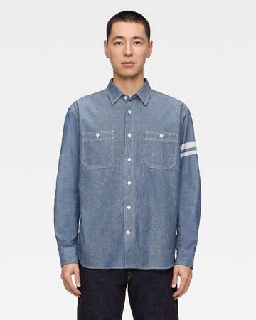 TRIPLE STITCH L/S CHAMBRAY SHIRT (TWO STRIPES),靛藍, large image number 0