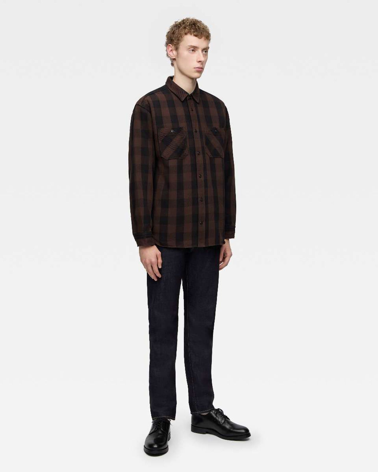 BLOCK CHECK L/S SHIRT,BRN, large image number 3