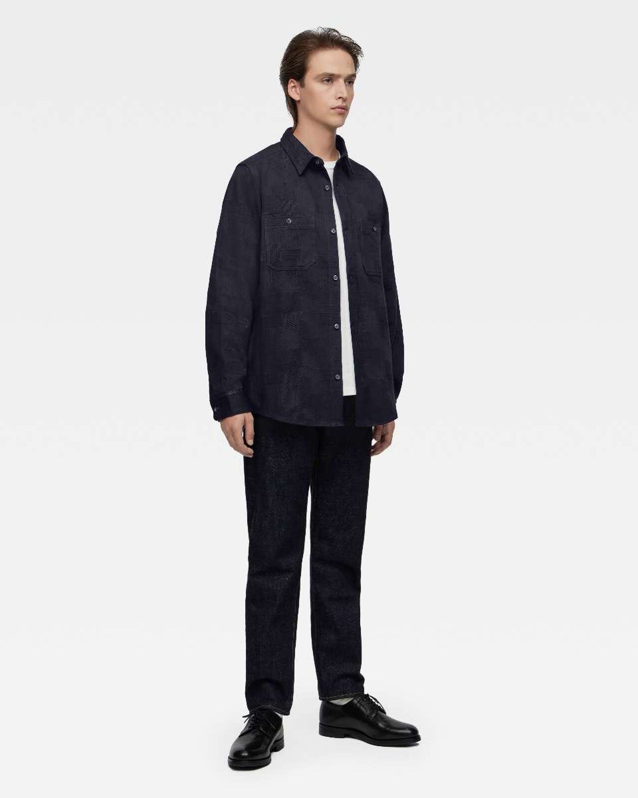 INDIGO JACQUARD SHIRT,Indigo, large image number 3