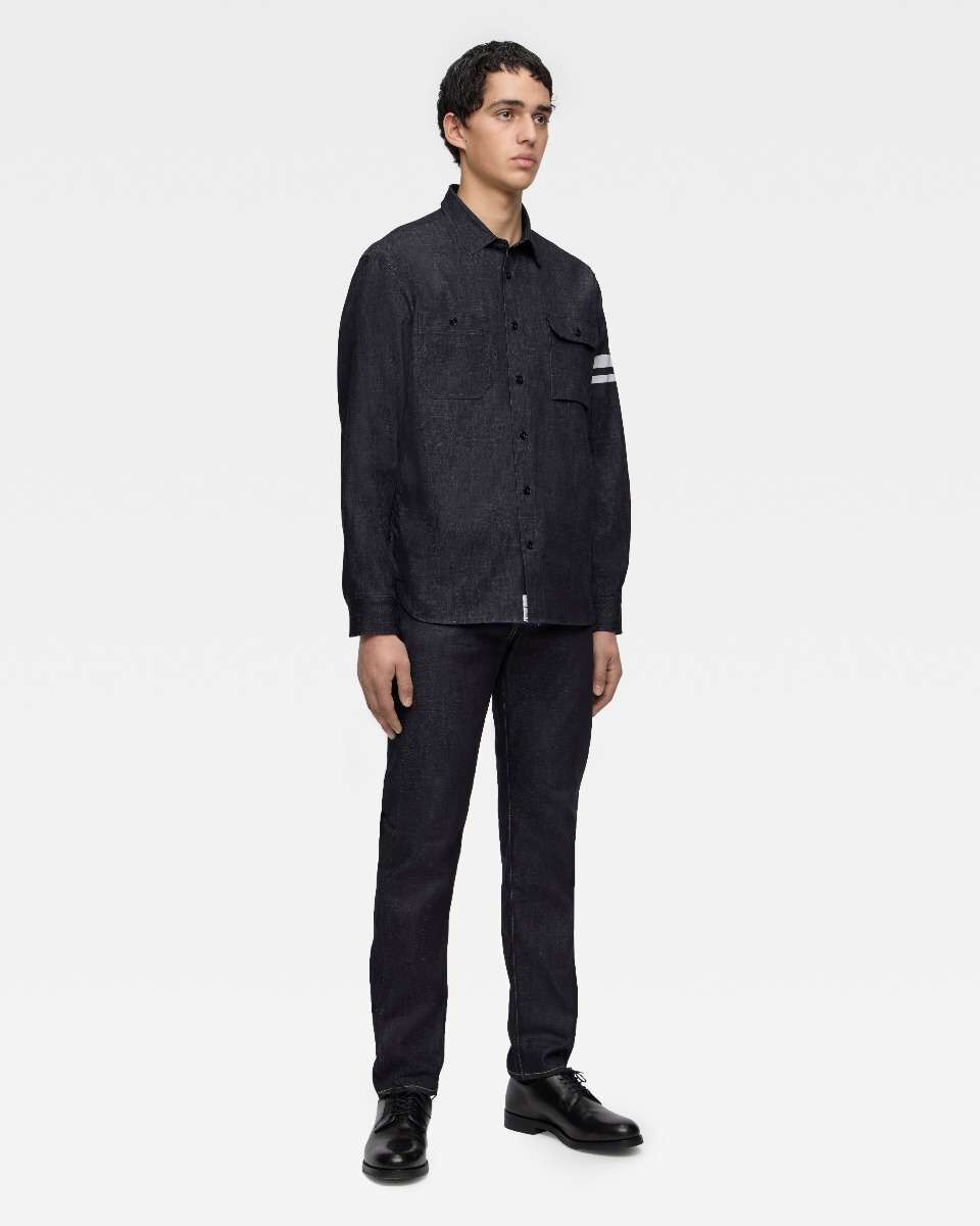 ★Mu☆a★ TRIPLE STITCH L/S DENIM SHIRT (TWO STRIPES)