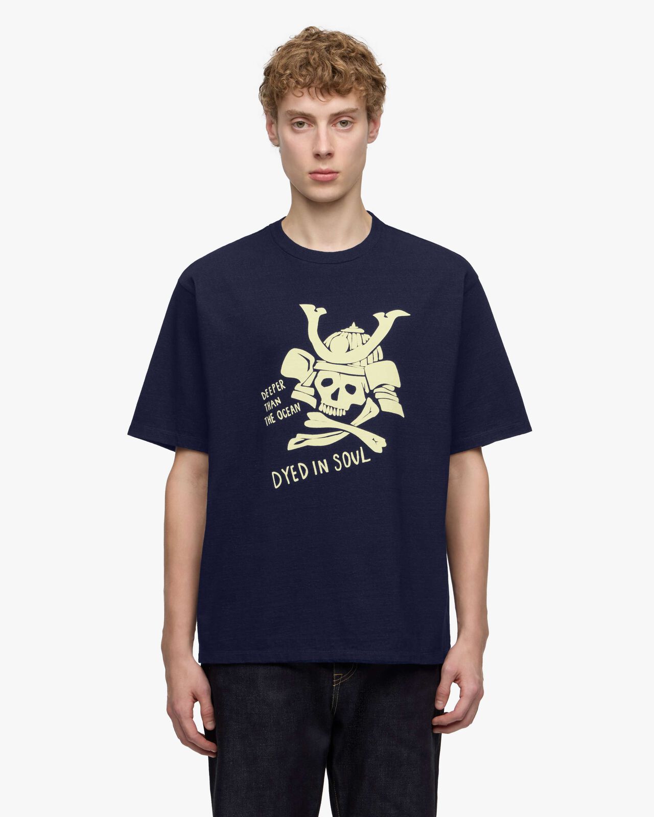 INDIGO YARN DYED TEE - SKULL,Indigo, large image number 0