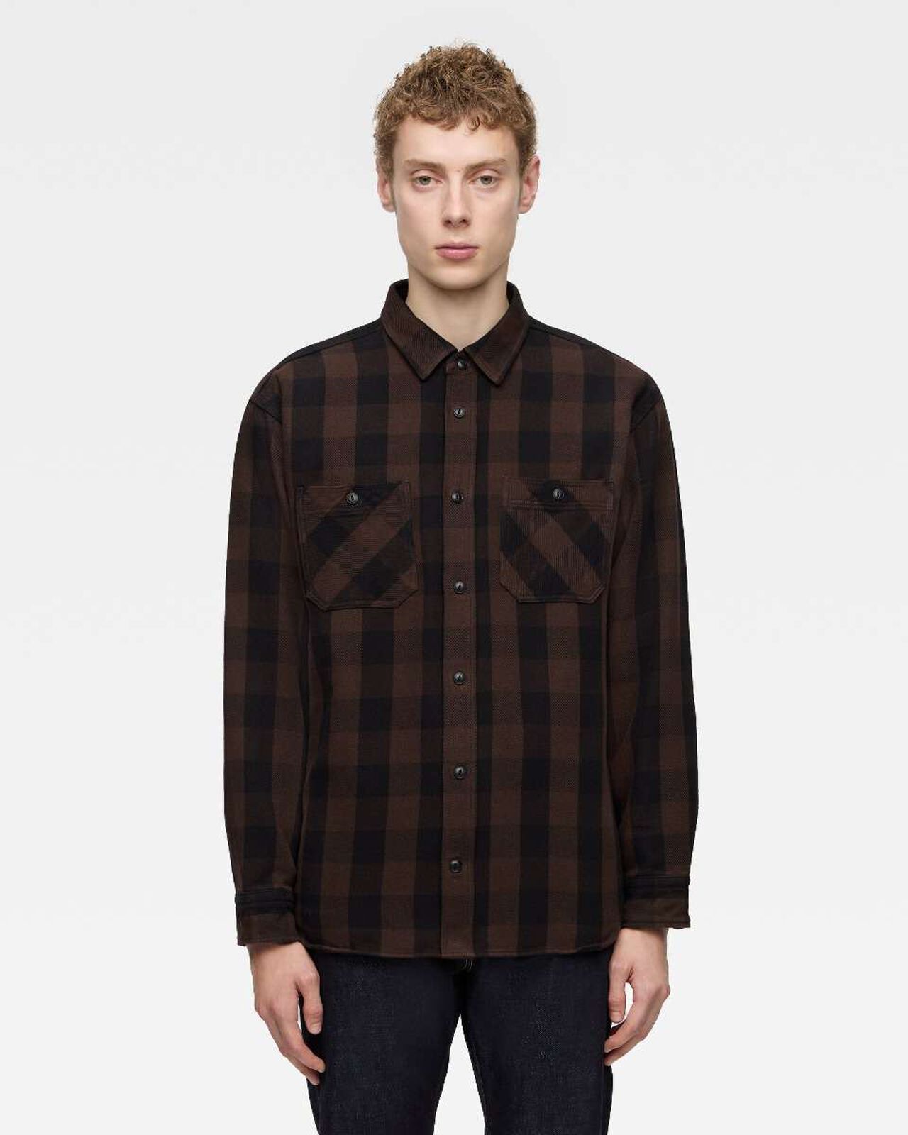 BLOCK CHECK L/S SHIRT,BRN, large image number 0