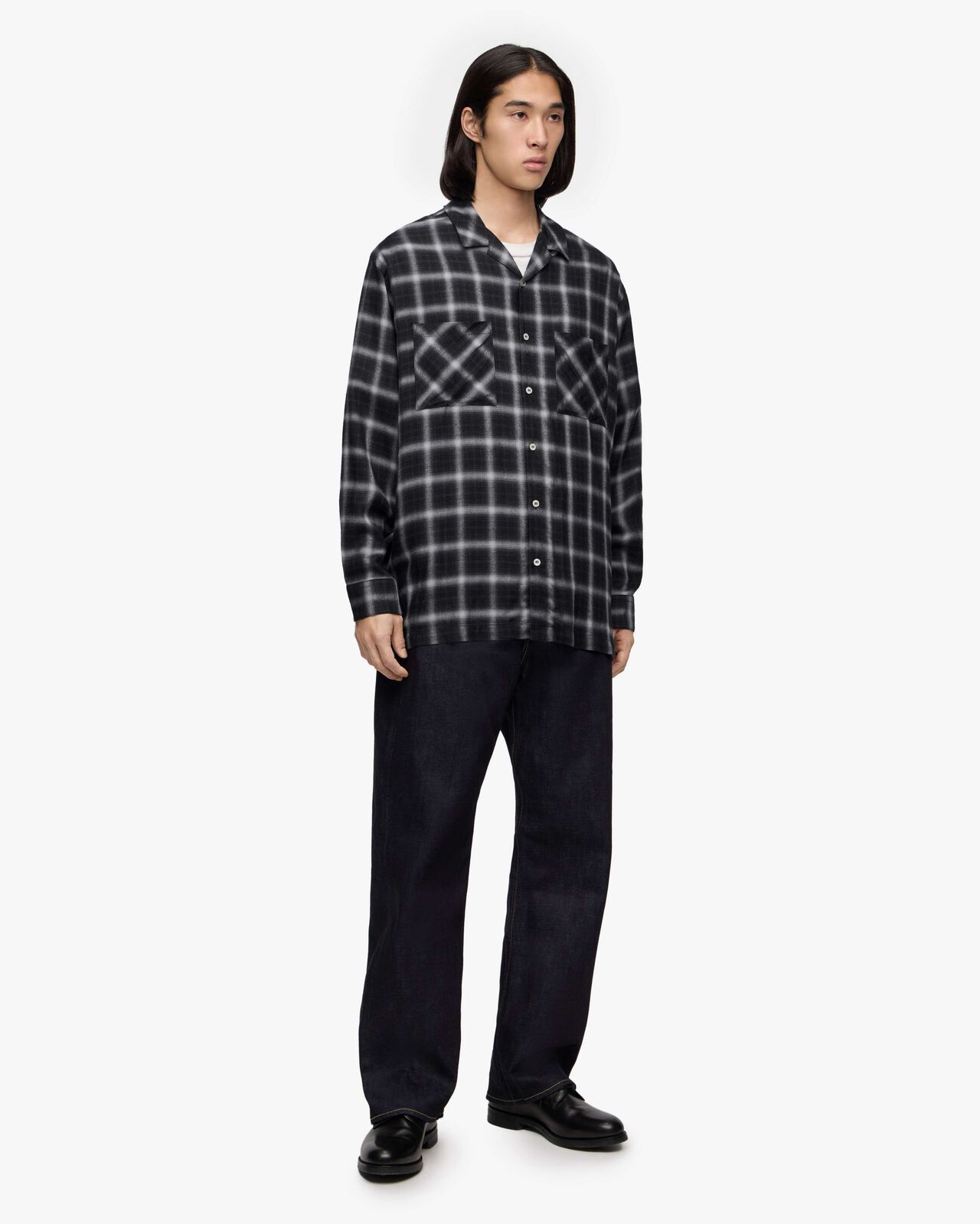 RAYON CHECK L/S  SHIRT,NAVY, large image number 11