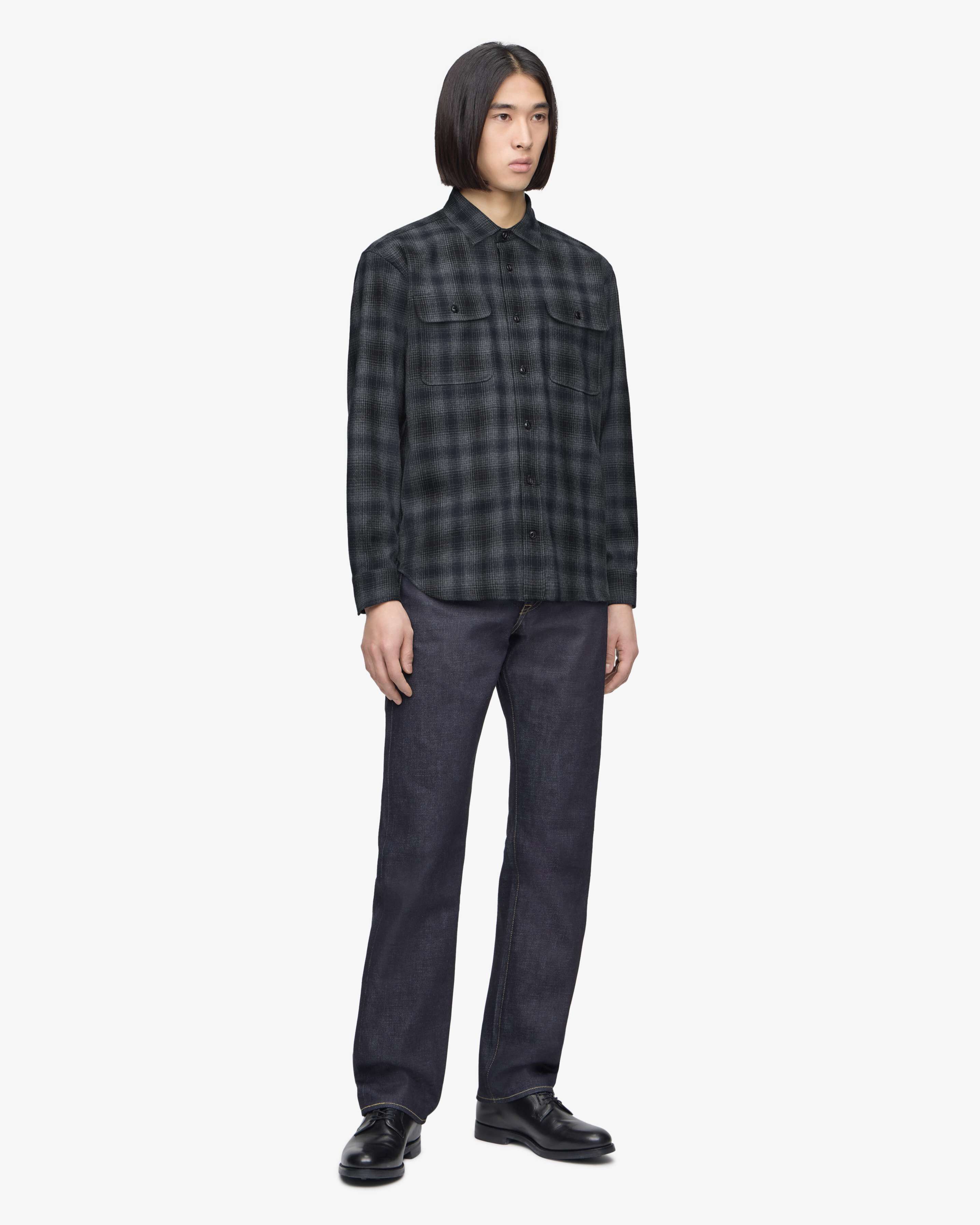トップス OHOTORO melange check shirt WOOL CHECK SHIRT