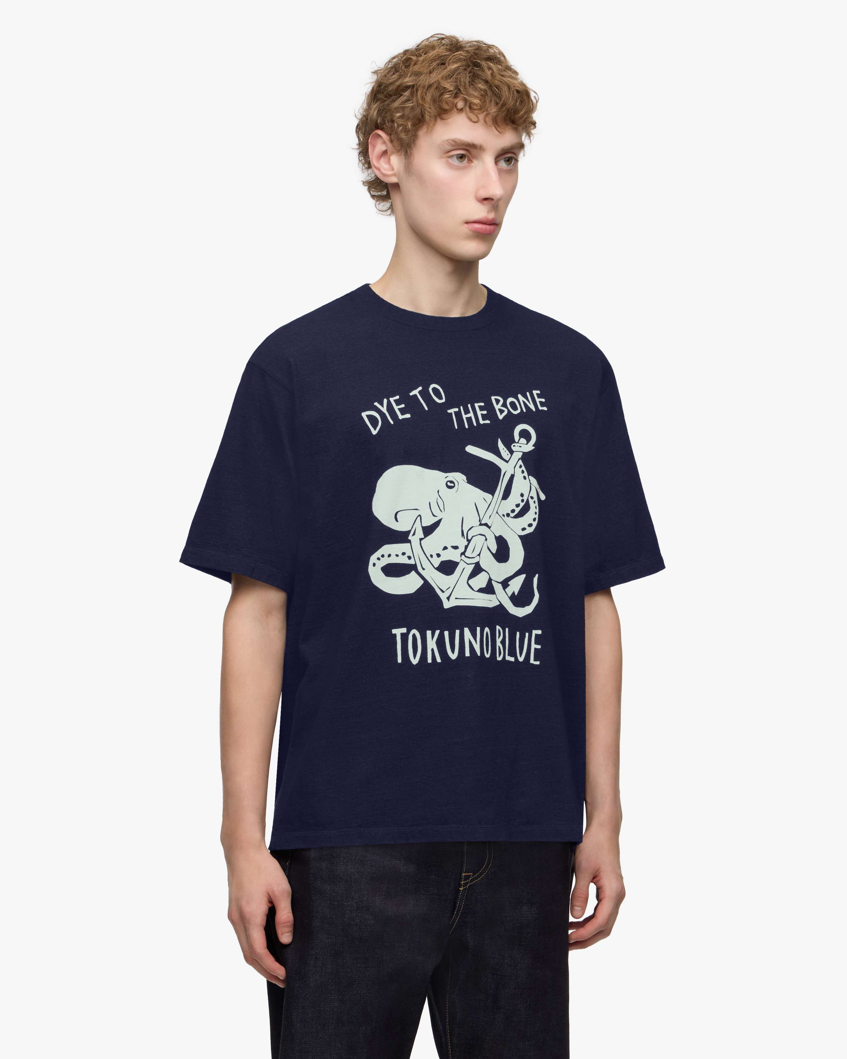 INDIGO YARN DYED TEE - OCTOPUS