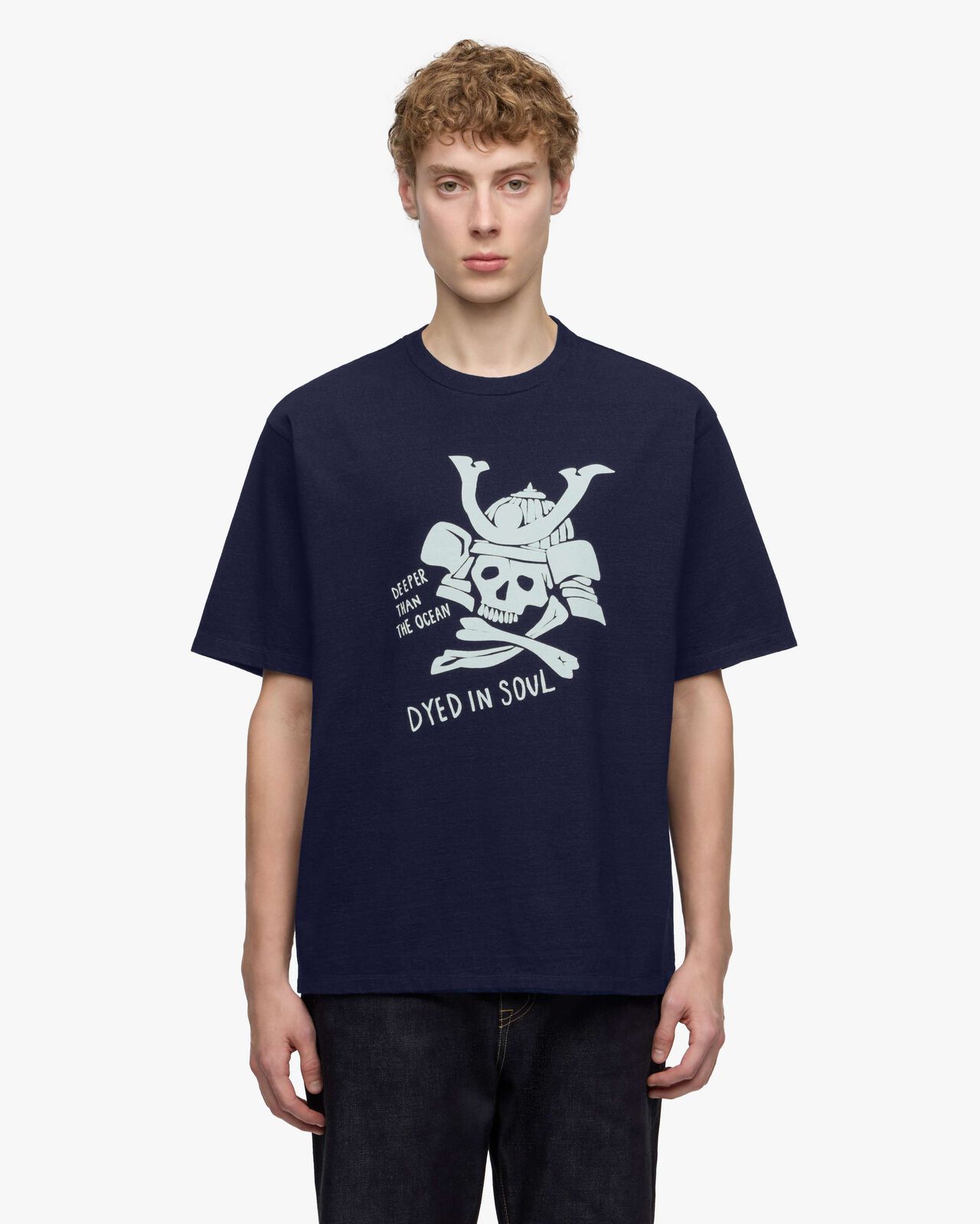 INDIGO YARN DYED TEE - SKULL,Indigo, large image number 0