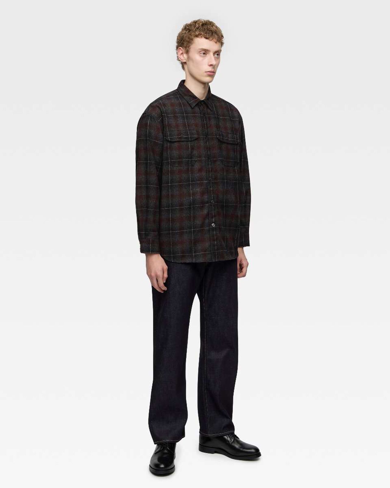 WOOL×CASHMERE OMBRE CHECK L/S SHIRT,GRY, large image number 3
