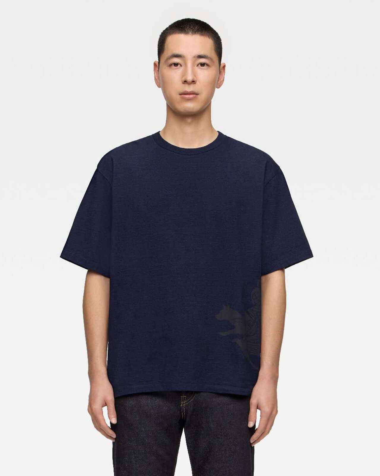 YARN DYED S/S TEE -MOMOTARO,Indigo, large image number 0