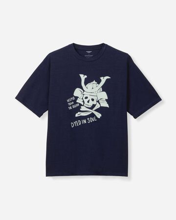INDIGO YARN DYED TEE - SKULL,Indigo, large image number 5