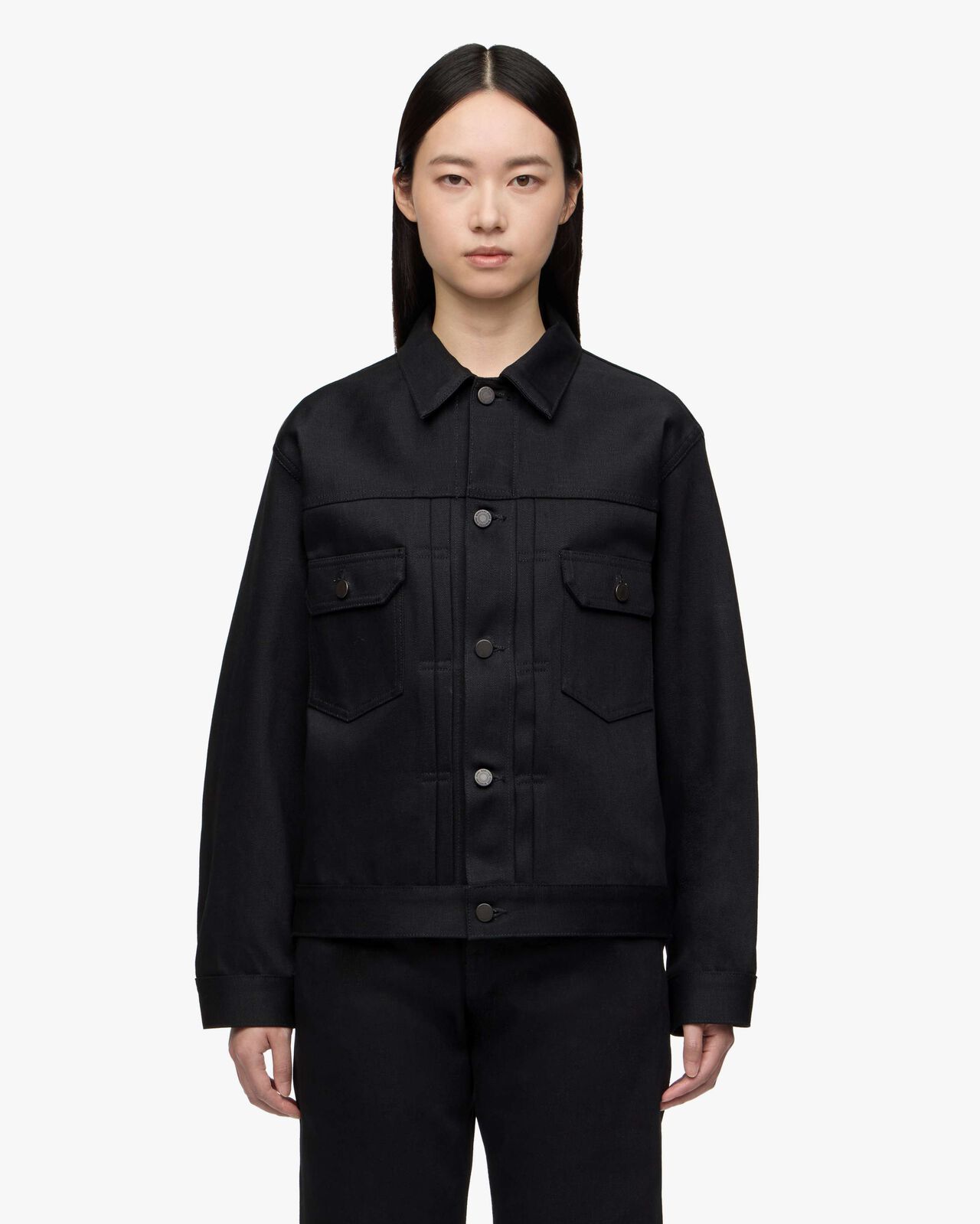 #002 STANDARD DENIM JACKET 14.7oz,Hitam, large image number 5