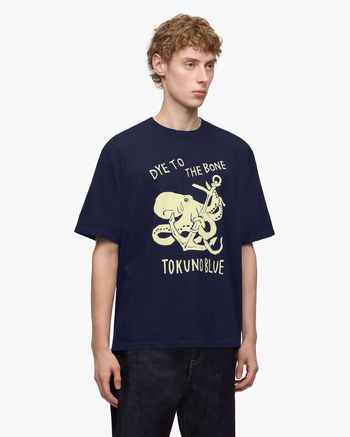 INDIGO YARN DYED TEE - OCTOPUS,, medium
