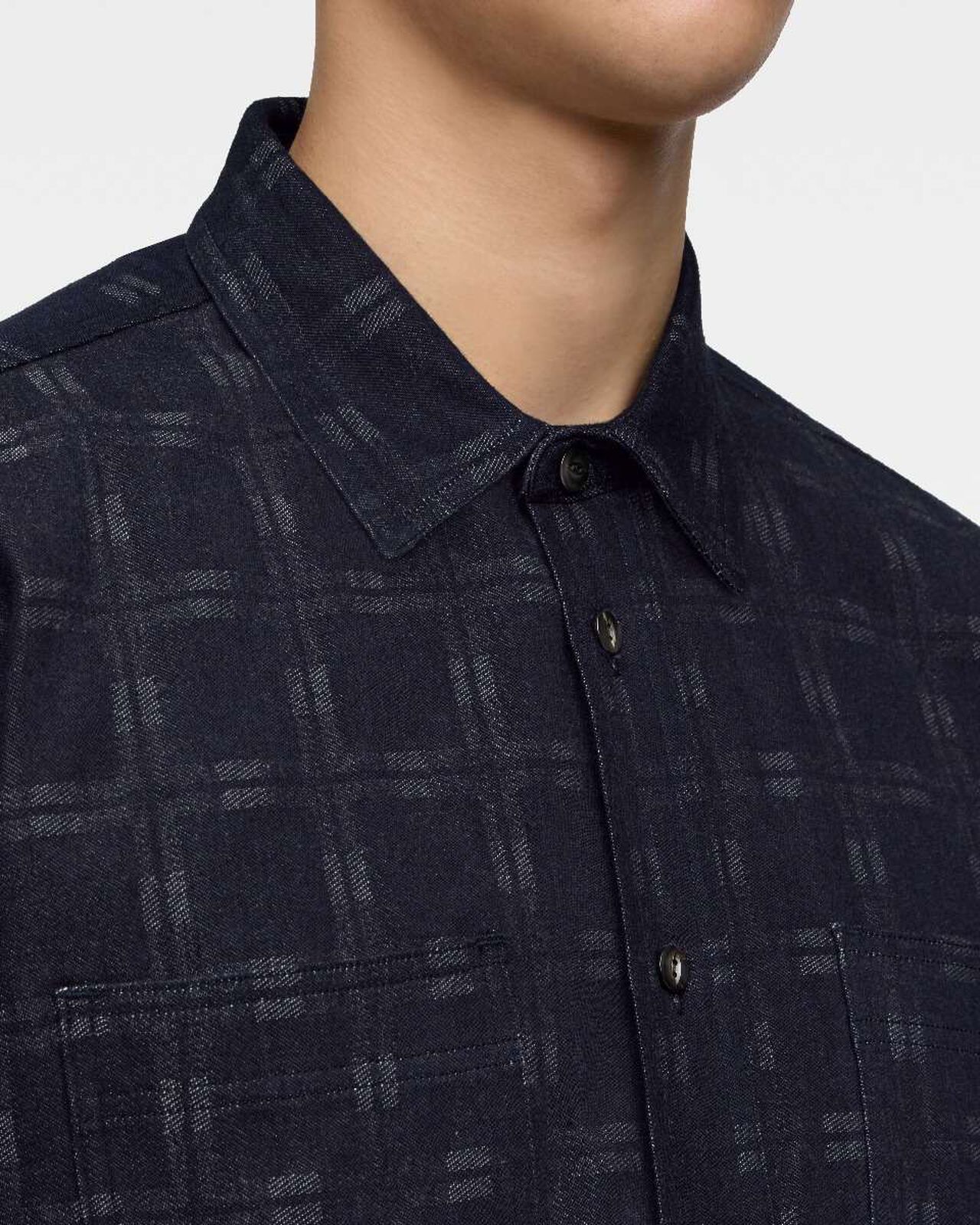 TRIPLE STITCH L/S JACQUARD SHIRT - INDIGO,Indigo, large image number 4