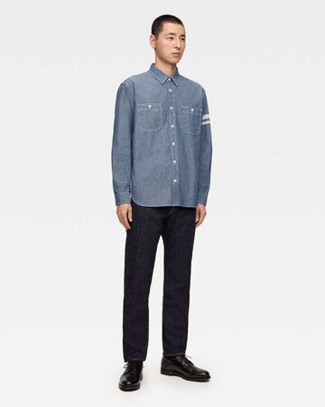 TRIPLE STITCH L/S CHAMBRAY SHIRT (TWO STRIPES),靛藍, large image number 3