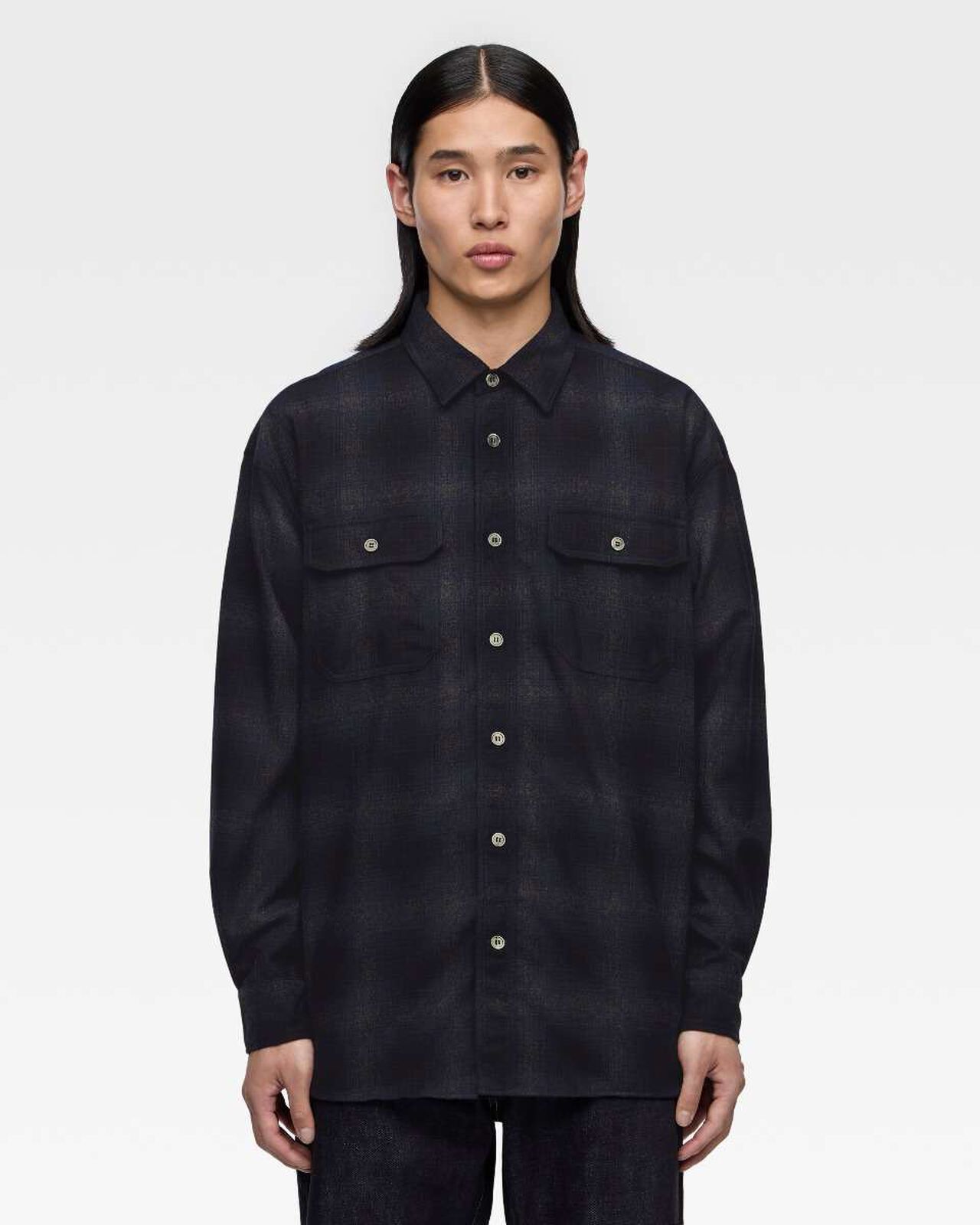 WOOL×CASHMERE OMBRE CHECK L/S SHIRT,GRY, large image number 11