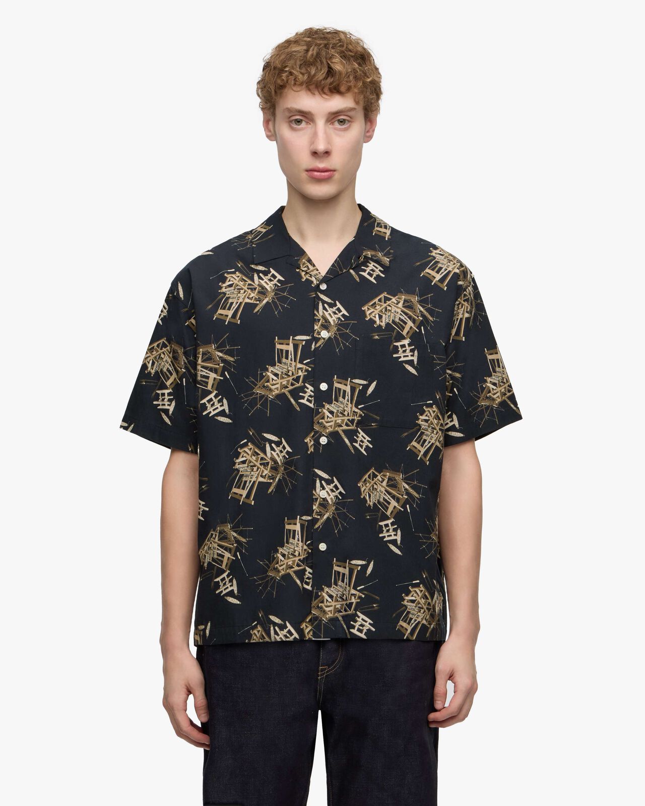 COTTON/RAYON S/S  SHIRT,BRN, large image number 0