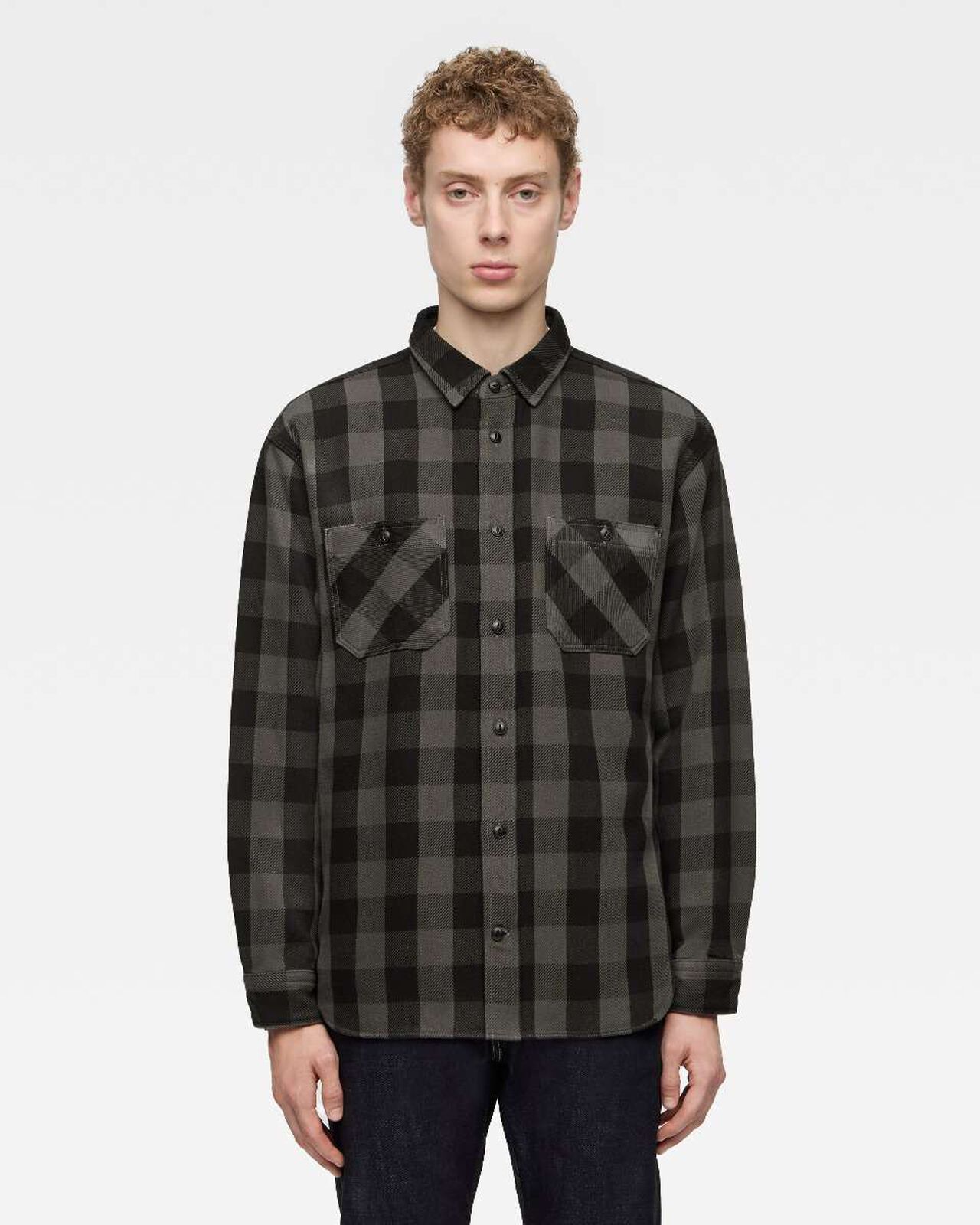 BLOCK CHECK L/S SHIRT,Grigio, large image number 0