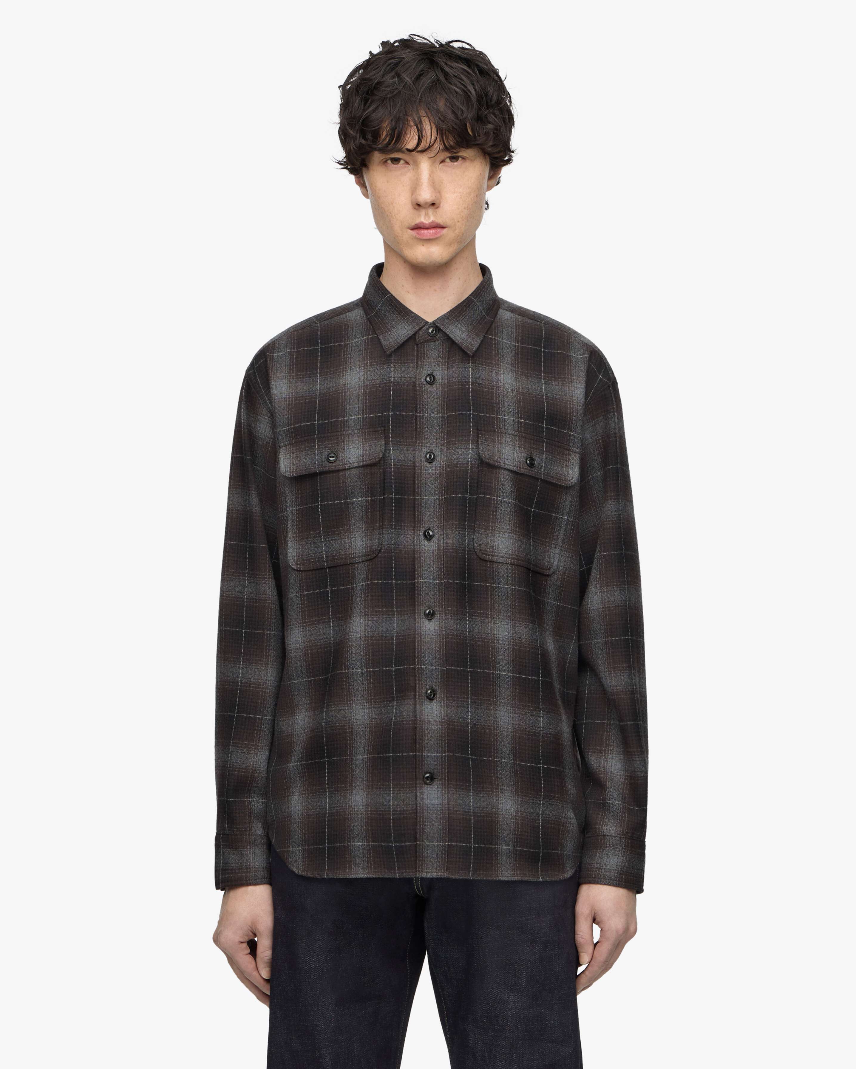 トップス OHOTORO melange check shirt WOOL CHECK SHIRT