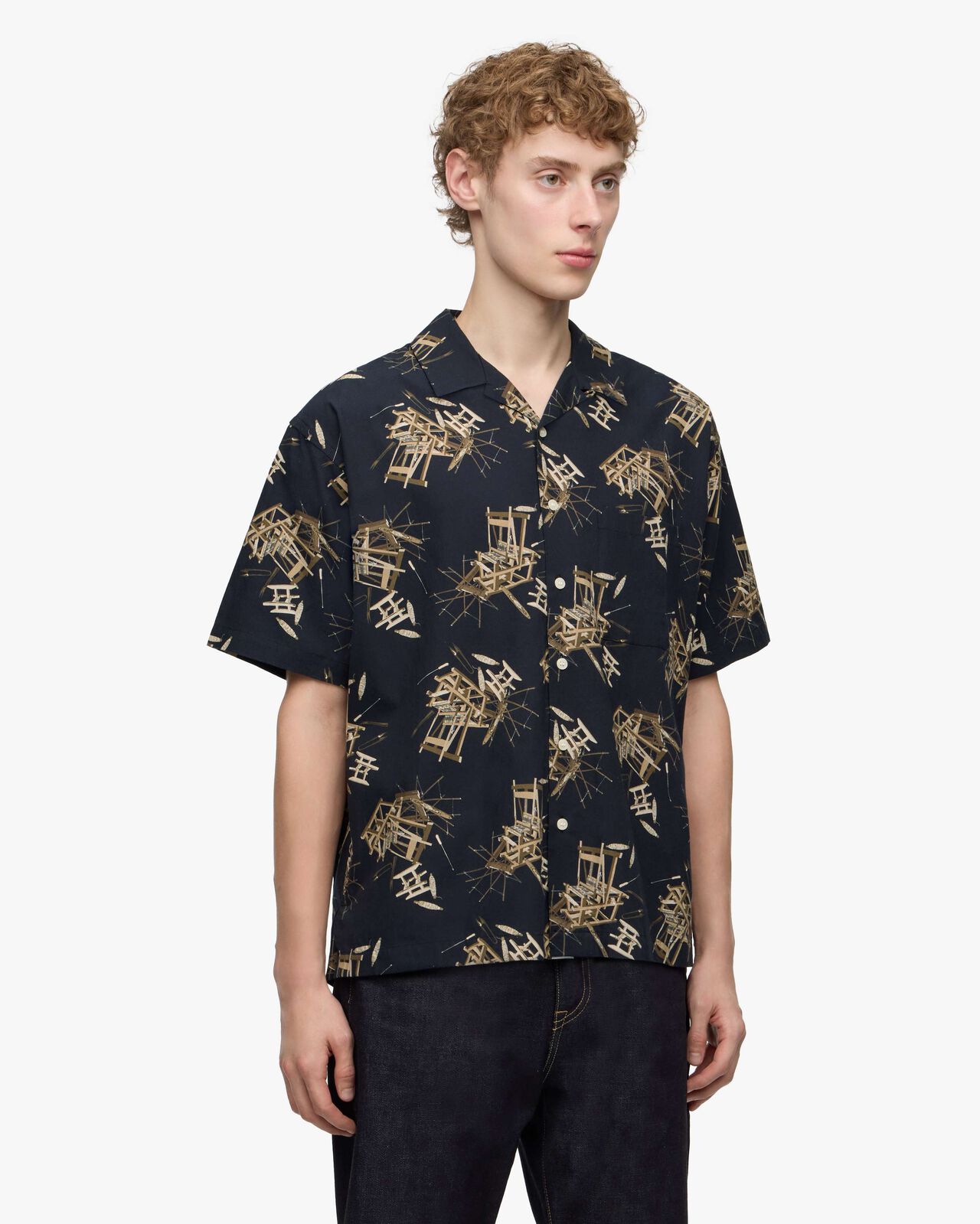 COTTON/RAYON S/S  SHIRT,BRN, large image number 1