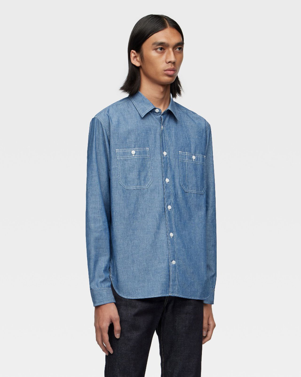 TRIPLE STITCH L/S CHAMBRAY SHIRT,Indigo, large image number 1