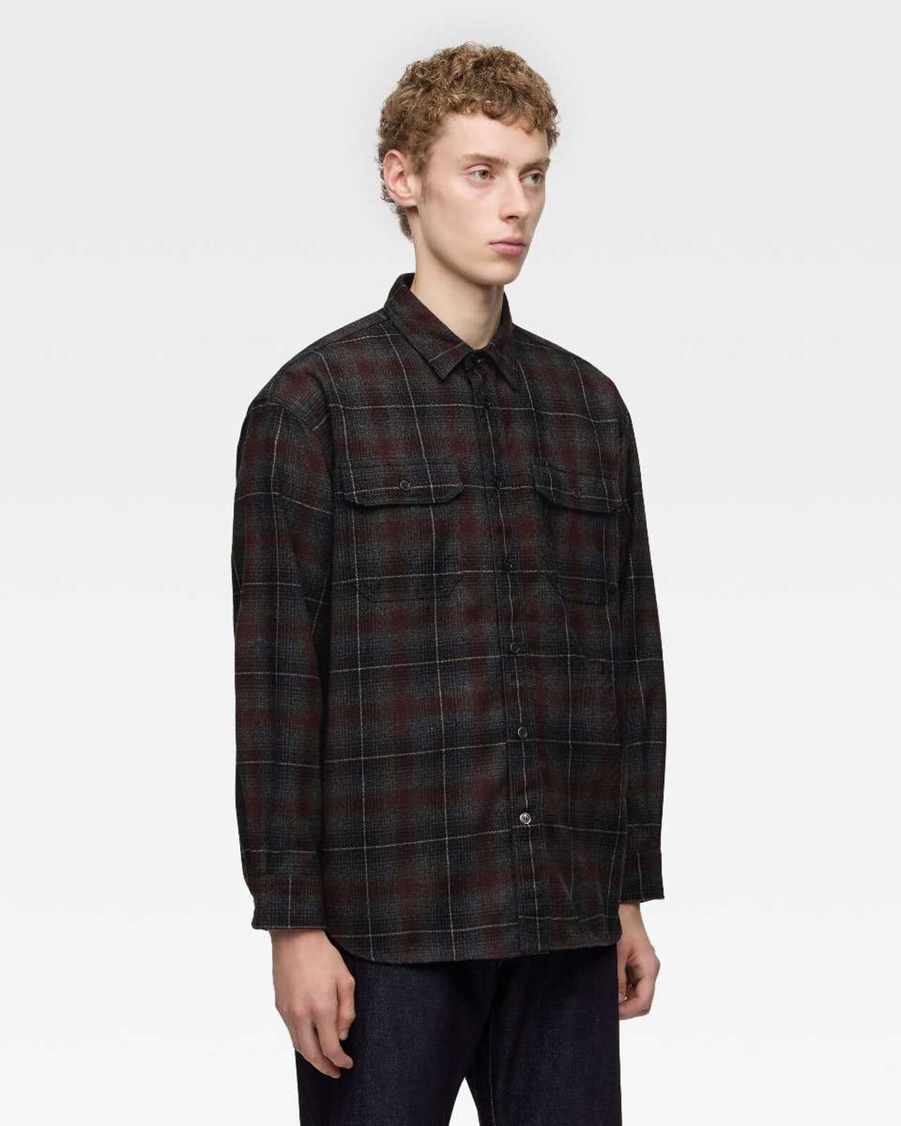 WOOL×CASHMERE OMBRE CHECK L/S SHIRT,GRY, large image number 1