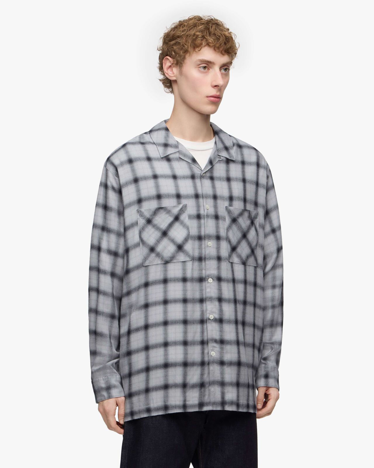 RAYON CHECK L/S  SHIRT,NAVY, large image number 1