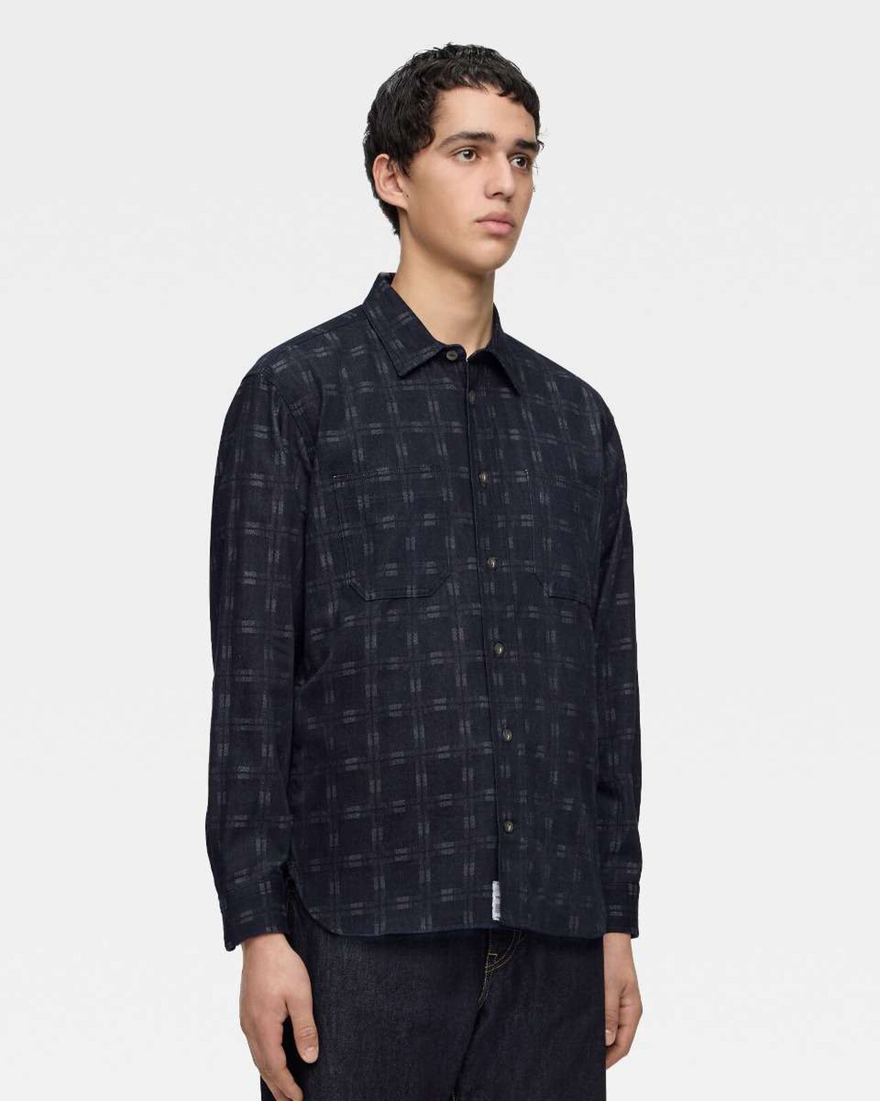 TRIPLE STITCH L/S JACQUARD SHIRT - INDIGO,Indigo, large image number 1