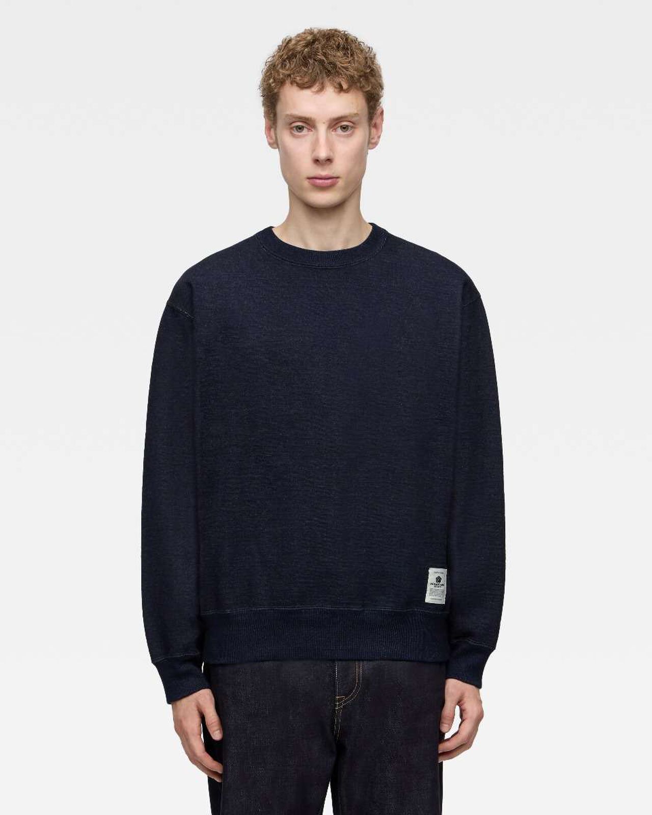 INDIGO SWEAT CREW NECK PO-YARN DYE,Indigo, large image number 0