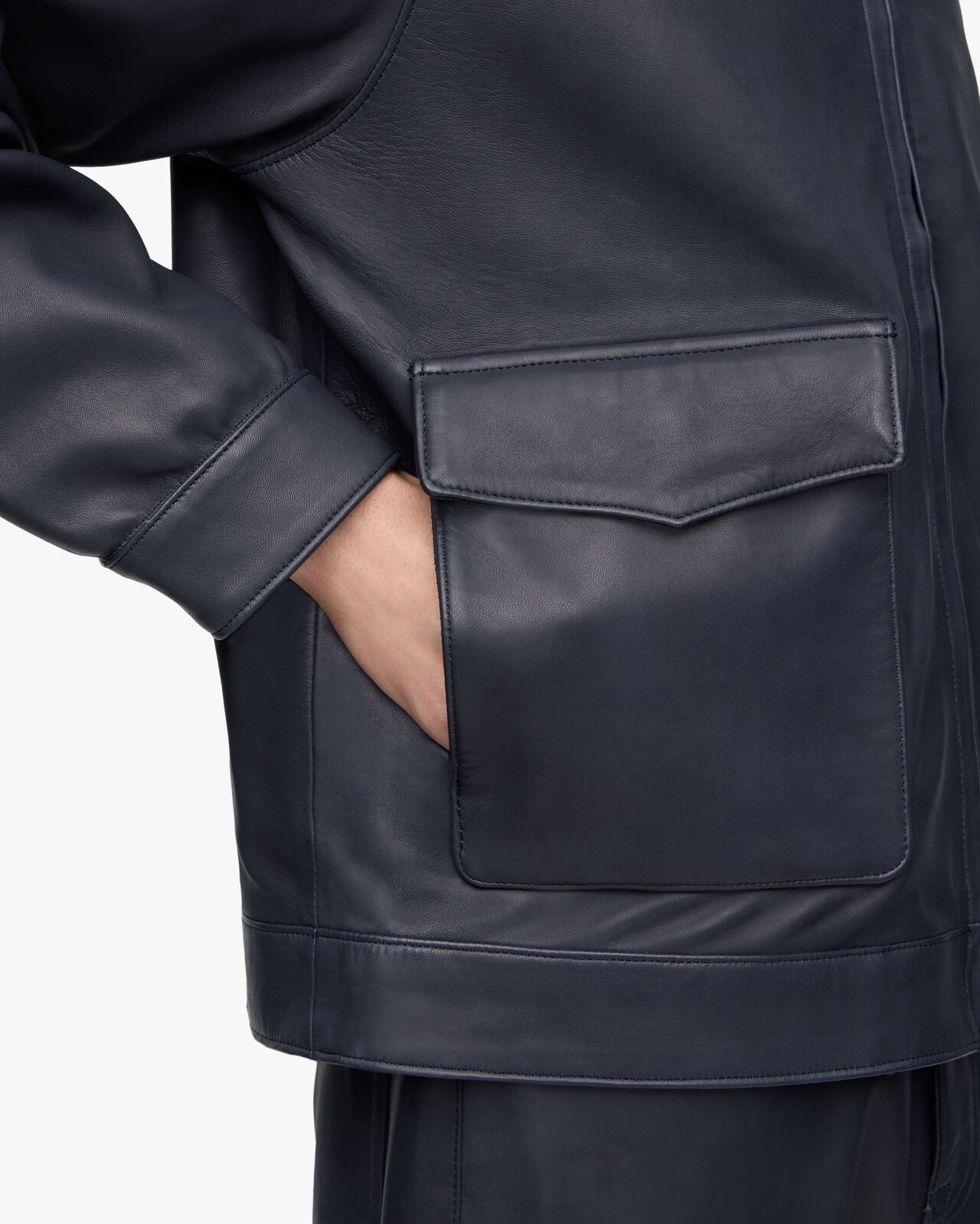 SMOOTH LEATHER JACKET,BLK, large image number 5